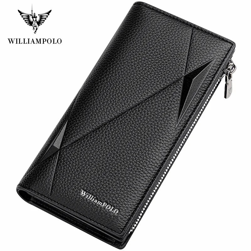 Brand Men Genuine Leather Wallet Zipper Coin Pocket Business Clutch Wallets Bag Male Long Wallets Men Wallet for Men