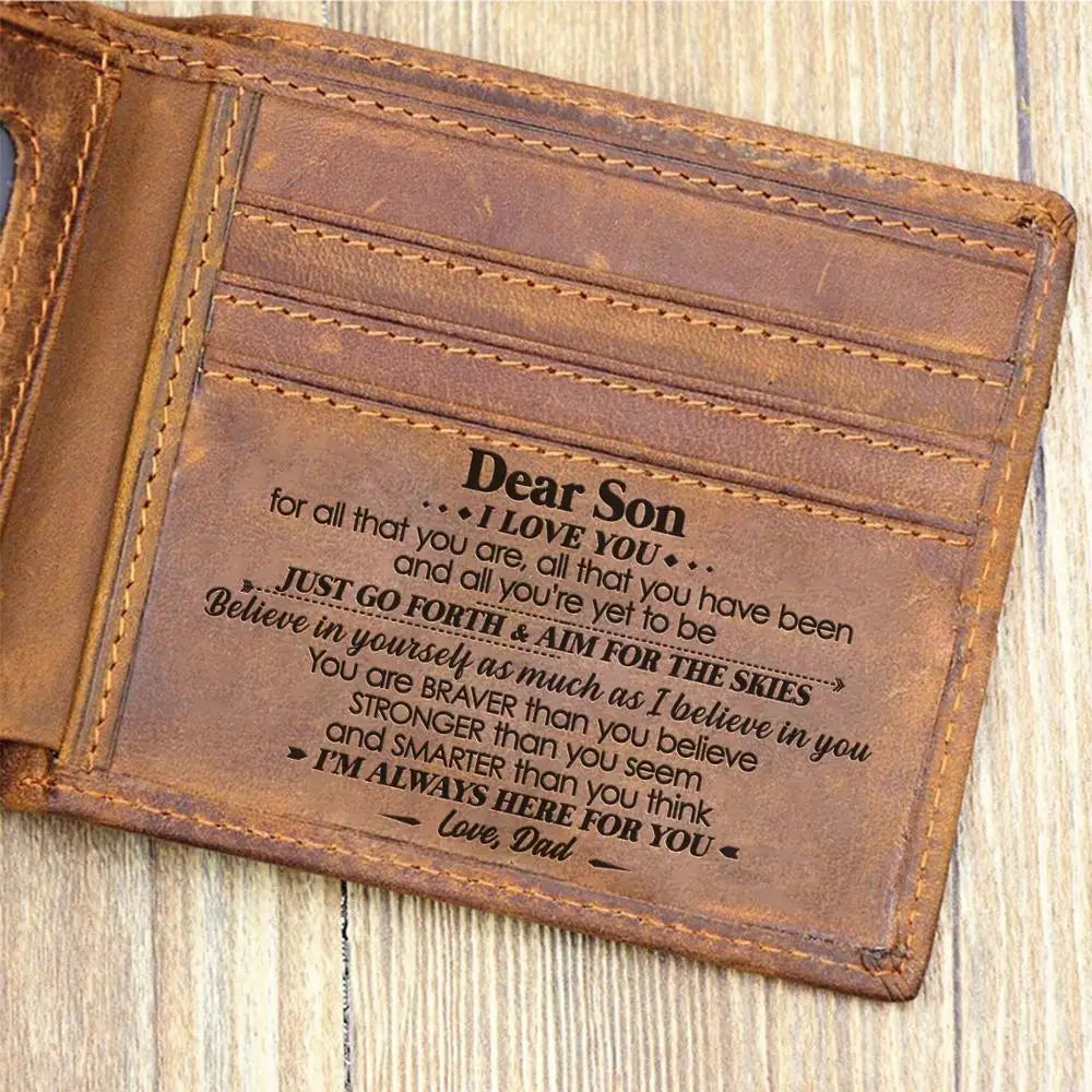 Free Engraving 100% Genuine Leather Men Wallet Gift of Dad to Son V E1001-1015 Small Mini Card Holder Card Wallet Men