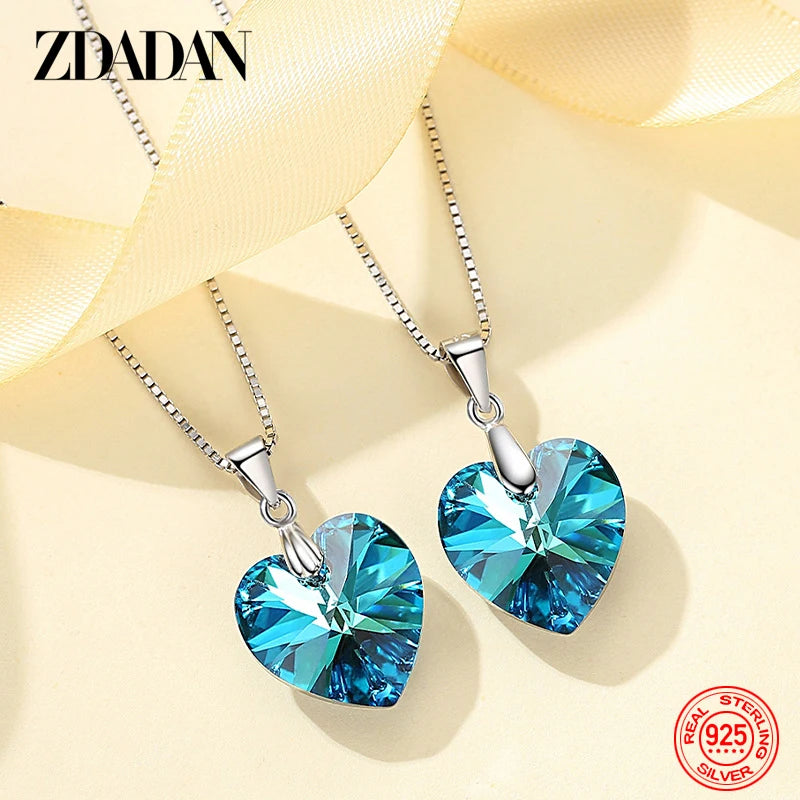 925 Sterling Silver Heart Crystal Necklaces for Women Fashion Wedding Jewelry Gift