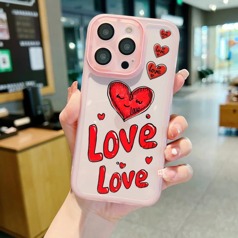 Love Heart Transparent Couple Phone Case for  15 14 Pro Max plus 13 12 11 15 Pro Shockproof Soft Silicone Clear TPU Cover