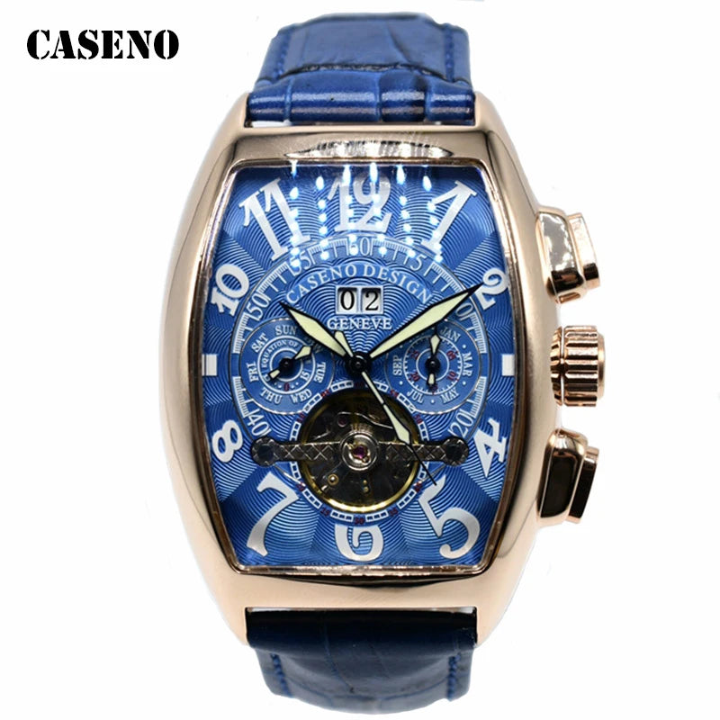 Automatic Mechanical Men Watch Fashion Skeleton Leather Wrist Watch Mens Top Brand Luxury Tourbillon Watch Classic Men