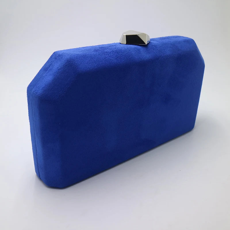 Velvet Suede Hard Box Clutch Evening Bags Evening Clutches and Handbags for Womens Royal Blue Red