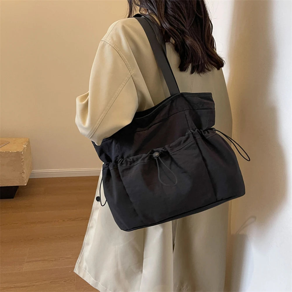 Women Drawstring Tote Bag All-Match Nylon Shoulder Bag Large Capacity Underarm Bag Casual Satchel Bag Shopper Bag