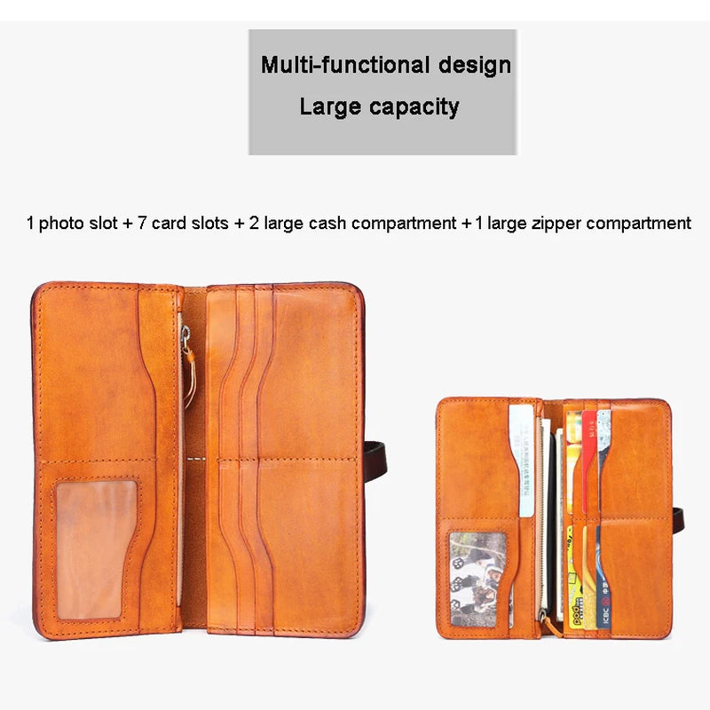 Luxury Handmade Men Genuine Leather Wallet Men Purse Women Leather Long Wallet Clutch Bag Male Purse Money Bag