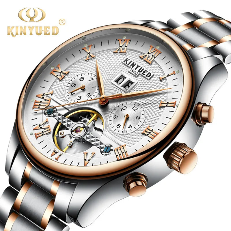 Kinyued Men'S Luxury Skeleton Watch Male Automatic Mechanical Wrist Watches Business Waterproof Hand Clock for Man Reloj Hombre