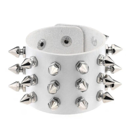 Gothic Unique Three Row Cuspidal Spikes Rivet Stud Wide Cuff PU Leather Punk Gothic Rock Unisex Bangle Bracelet Men Jewelry