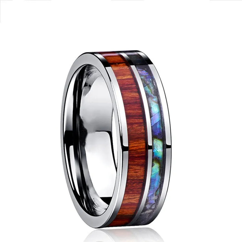 Fashion Tungsten Carbide Wood Rings Steel Arrow Inlay for Men Women Classic Engagement Ring Dome Band Polished Comfort Fit