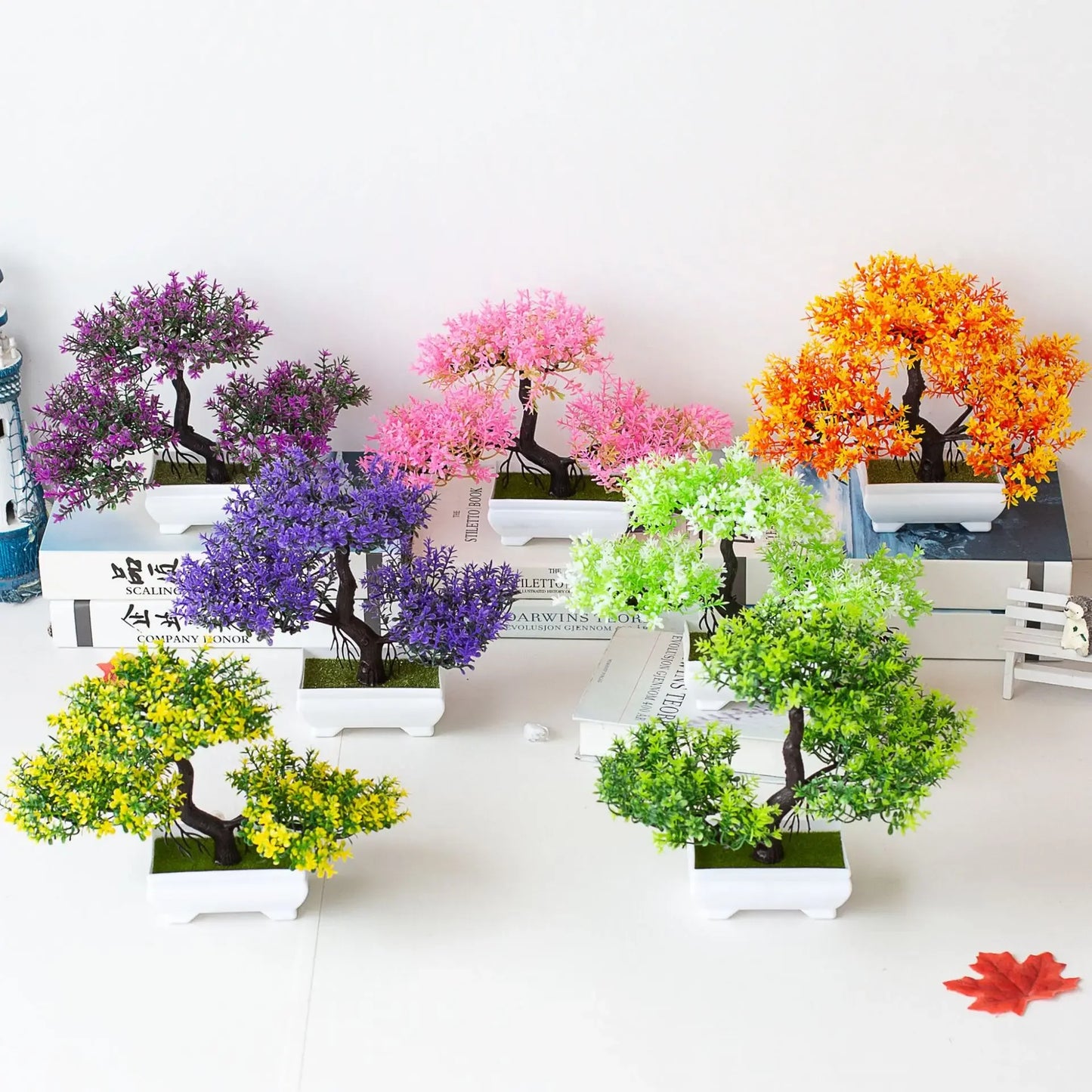 Artificial Plastic Plants Bonsai Small Tree Pot Potted Flower Garden Ornaments Home Decoration Hotel Garden Decor