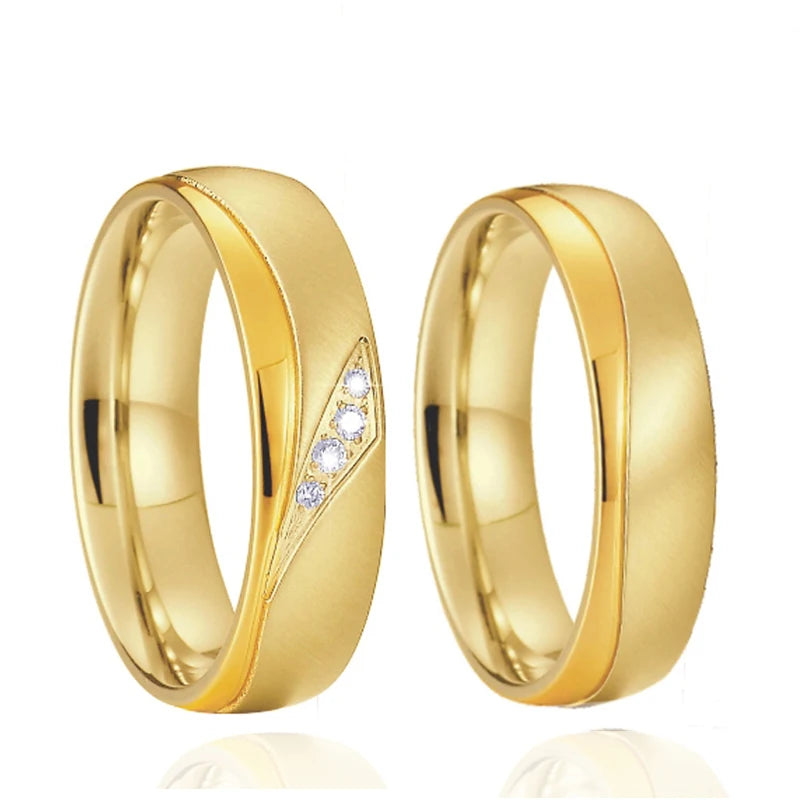 Wedding Rings Couple Sets for Men and Women Lovers Alliance Shiny 1 Pair 14K Gold Plated Stainless Steel Jewelry Marriage Ring