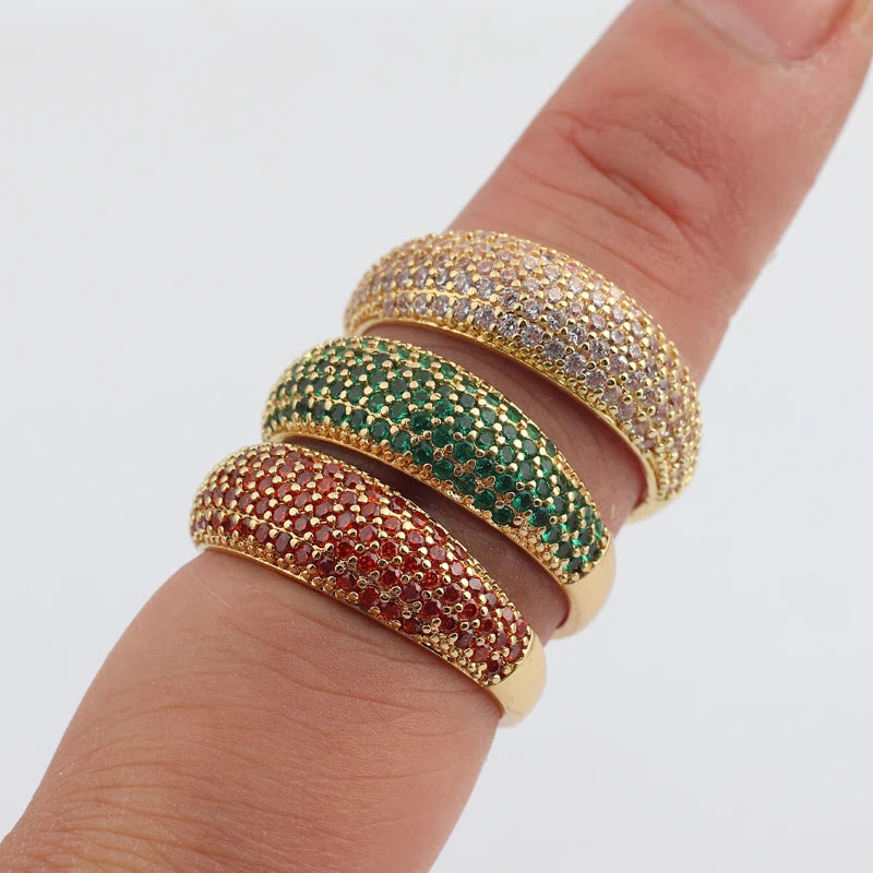 Micro Cubic Zircon Rings for Women Gold Color Rainbow Female Daily Wear Stylish Colorful Rings Anniversary Girl Gift Jewelry