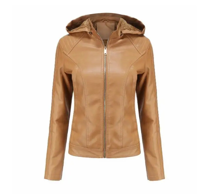 New 2019 Europe and America Large Size Women'S Jacket plus Velvet Leather Autumn and Winter Warm Hooded Jacket Women'S Jacket