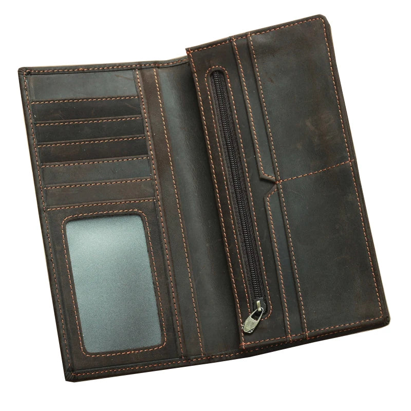 Business Men Wallet Long Real Cowhide Card Holder Male Purse Large Capacity Genuine Leather Wallets Phone Bag Handmade Carteras