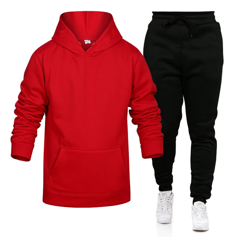 Pop Hoodies Set Tracksuit Men Fleece Warm Sweatshirt Print Jogging Homme Tracksuit Survetement Homme Two Piece Set Top and Pants