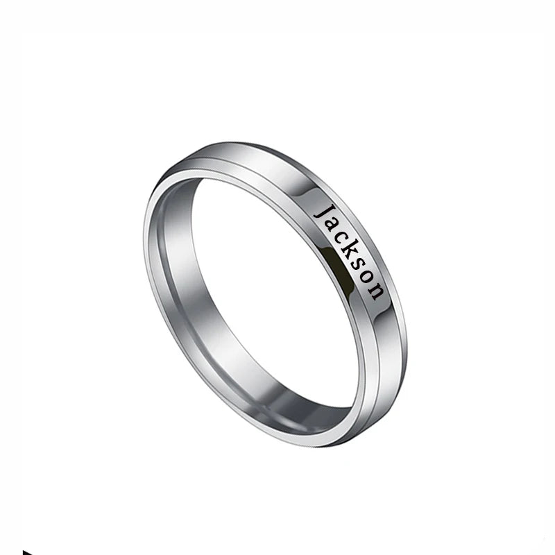 Acheerup Engrave Names Stainless Steel Women Rings 4Mm Smooth Personalized Engagement Wedding Jewelry Couple Gift for Lovers