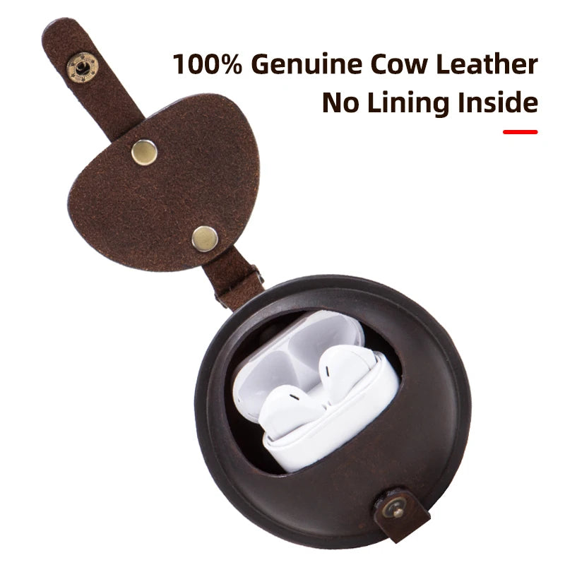 Genuine Cow Leather Earphone Case for Airpods 3&Pro&Pro 2/Galaxy Buds Live & 2Pro & Buds2 Headphone Cables Chargers Box Coin Bag