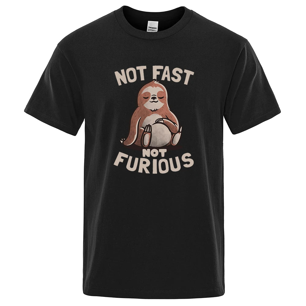 Not Fast Not Furious Kawaii Sloth Print Clothing Men Street Oversized T Shirts Breathable Cotton Streetwear Creativity T-Shirt